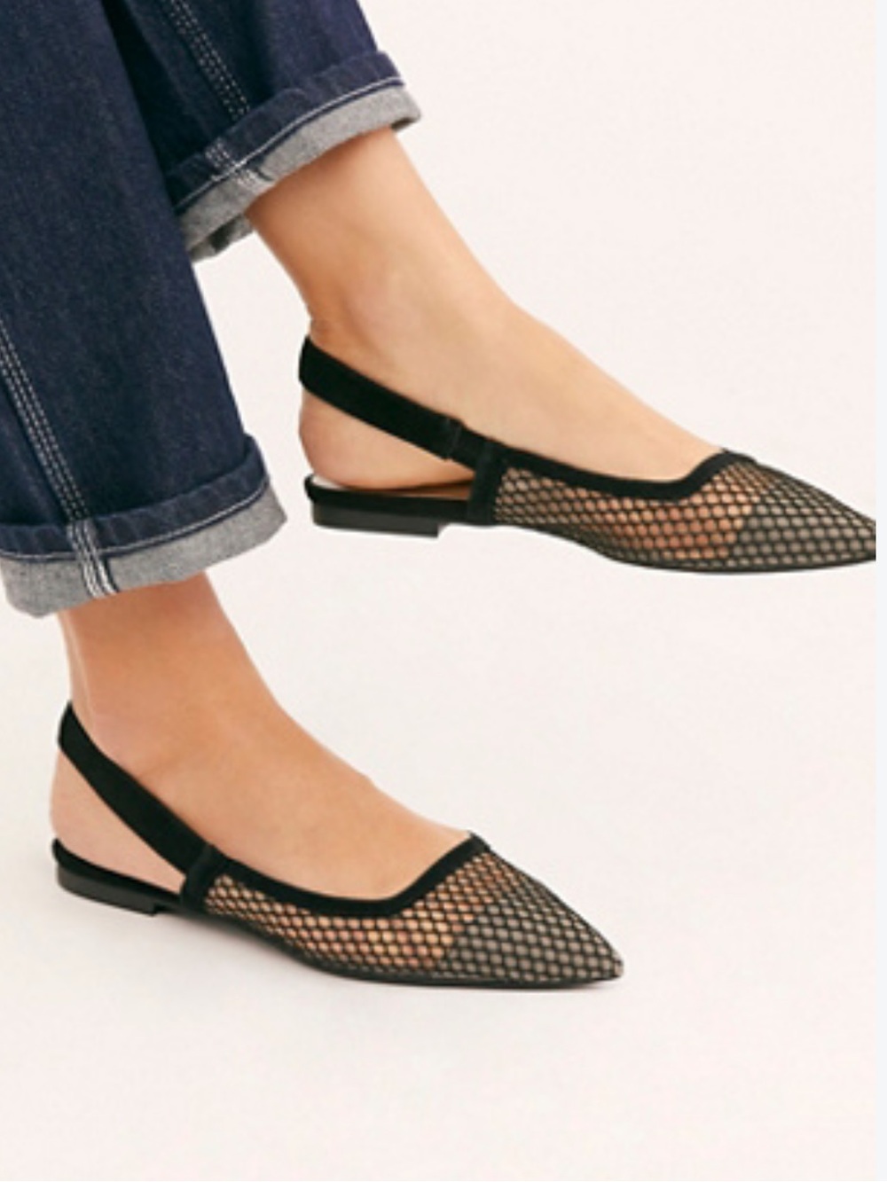 Free People | Jeffrey Cambpell Emelia Black Mesh Pointed Toe Slingback Flat 10